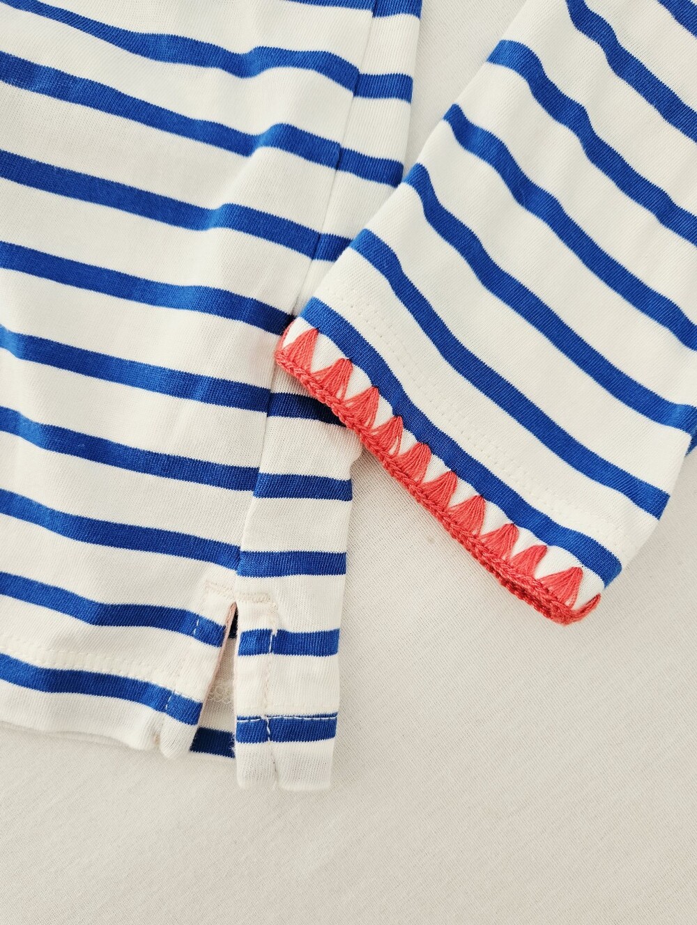 Boden Blanket Stitch Boxy Striped Top Small Blue White Cotton Long Sleeve - Picture 8 of 11